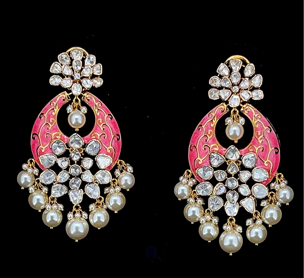 Gold Polki, Pearl & Diamond Earings