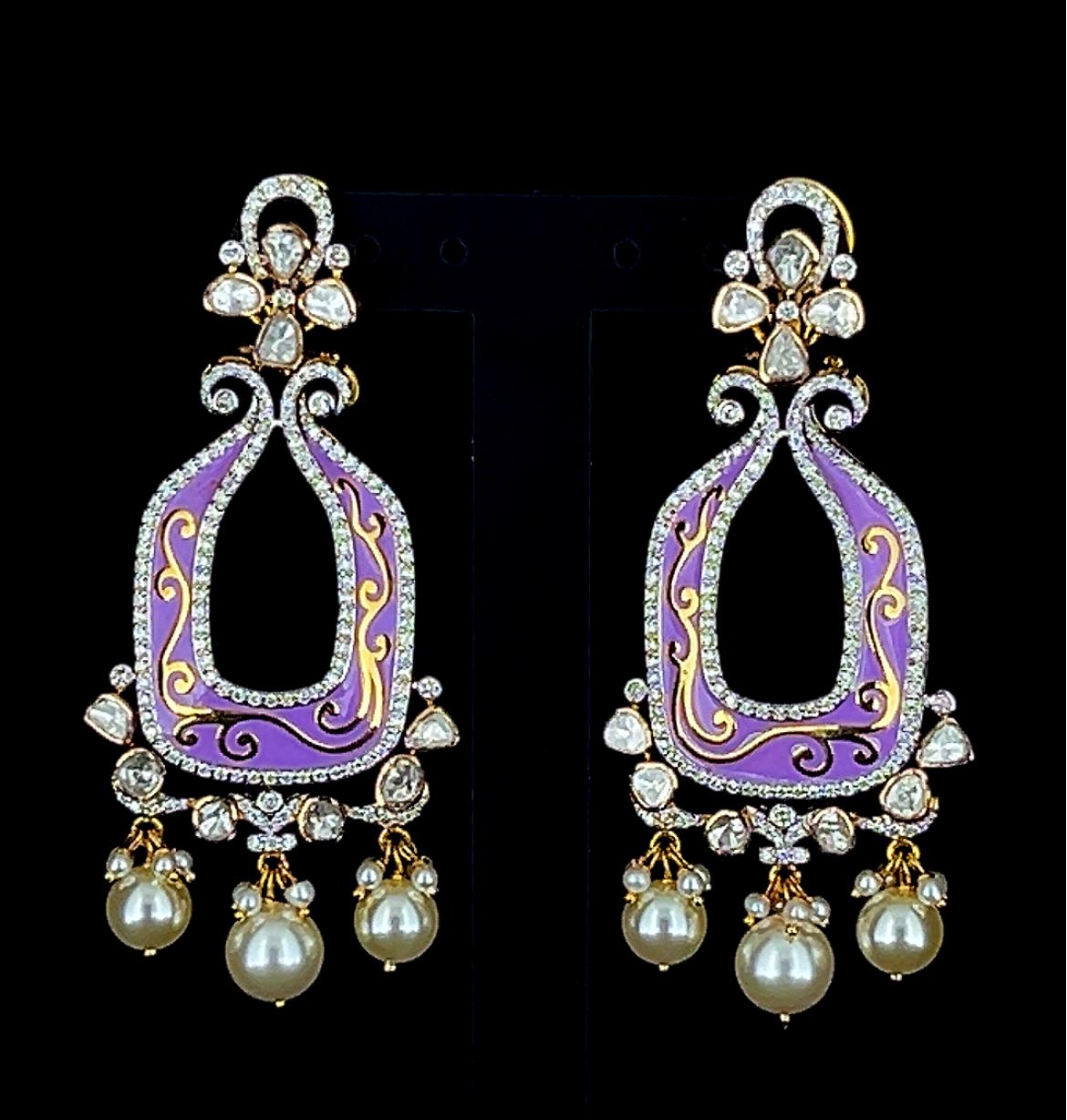 Gold Polki, Diamond & Pearl Earings